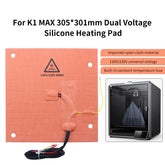 For Creality K1 Max 120V/220V Imported Dual Voltage Silicone Heating Pad 305*301mm 800W Bimetal 157° Bed Heater for K1 MAX